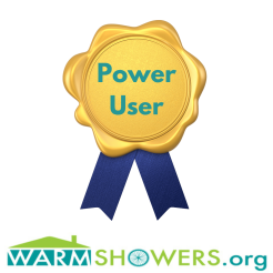 Blue ribbon badge for Warmshowers Power User