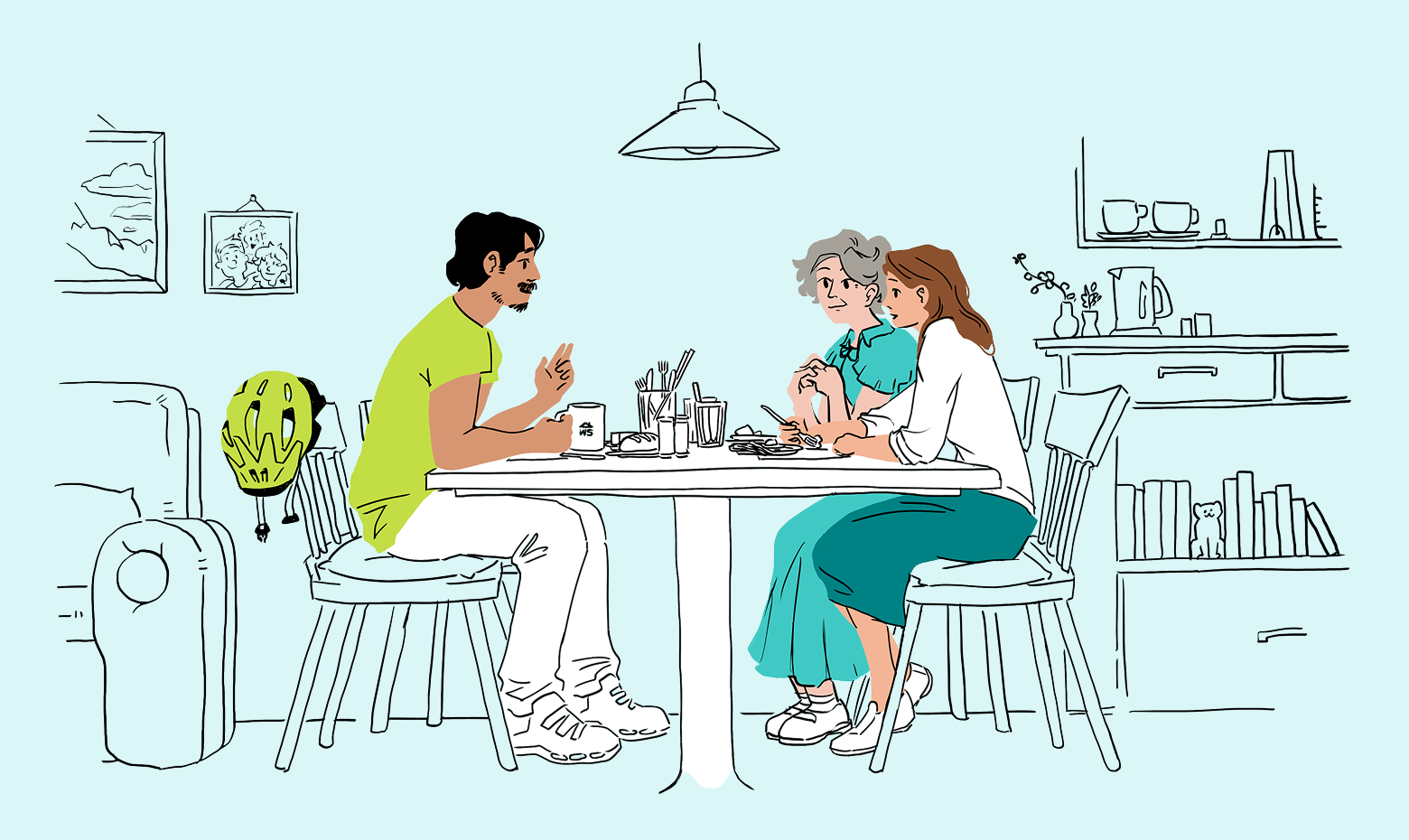 Cyclists Eating a Meal Together